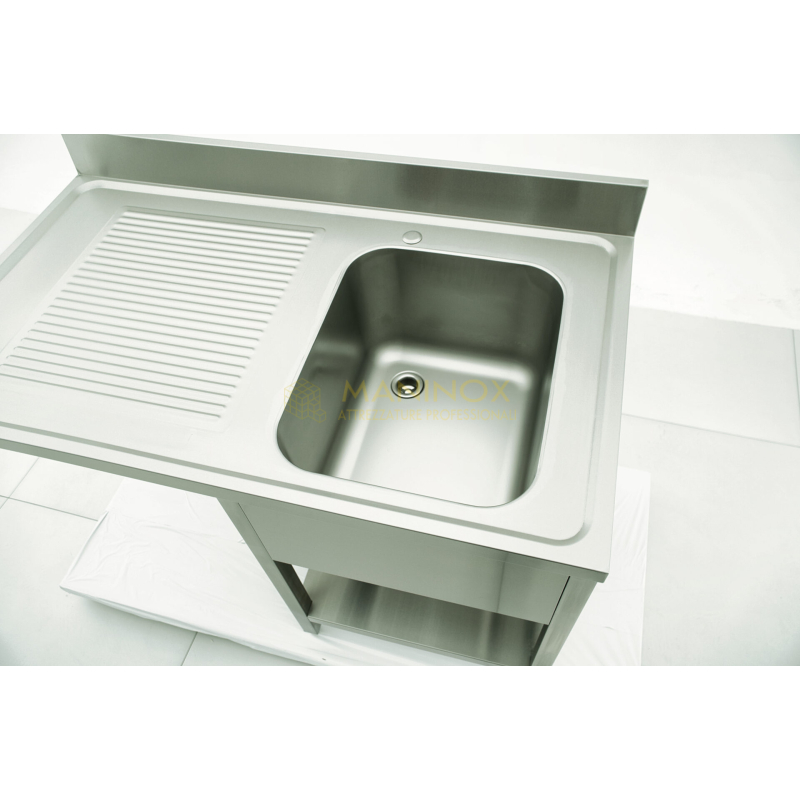 MAN04776 Lavello 1 vasca in acciaio inox con gocciolatoio a sinistra e vano lavastoviglie 120x70x85h