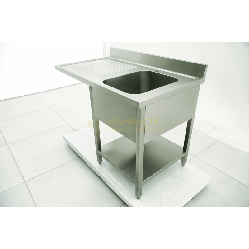 MAN04779 Lavello 1 vasca in acciaio inox con gocciolatoio a sinistra e vano lavastoviglie 120x70x85h
