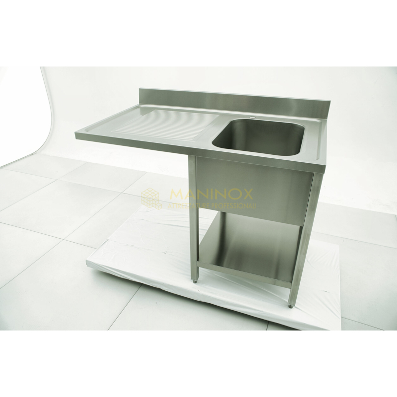 MAN04780 Lavello 1 vasca in acciaio inox con gocciolatoio a sinistra e vano lavastoviglie 120x70x85h
