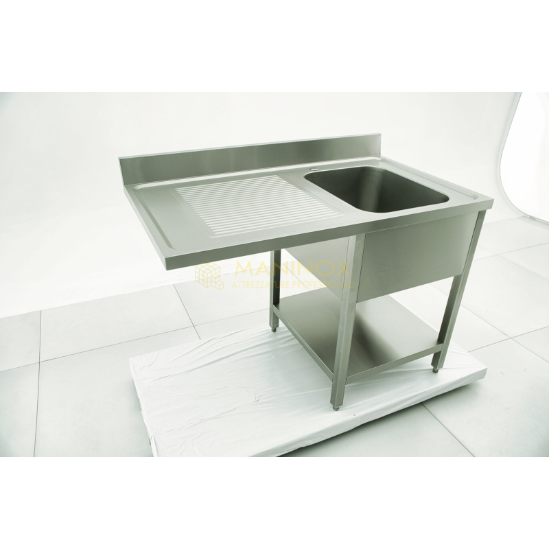 MAN04781 Lavello 1 vasca in acciaio inox con gocciolatoio a sinistra e vano lavastoviglie 120x70x85h