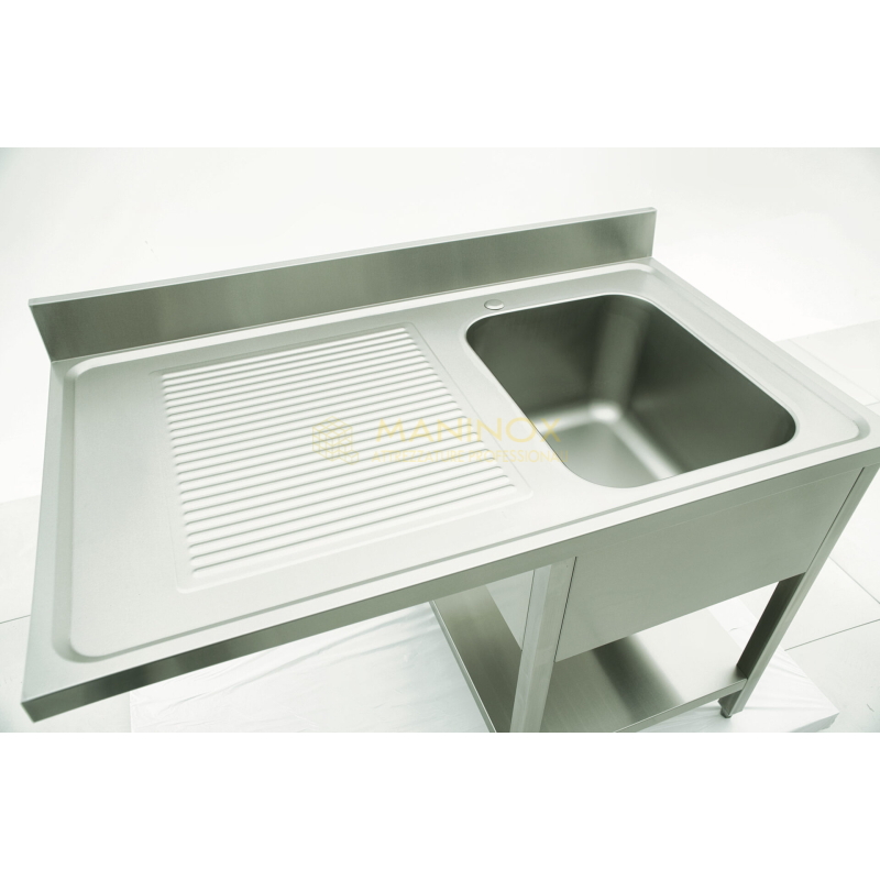 MAN04783 Lavello 1 vasca in acciaio inox con gocciolatoio a sinistra e vano lavastoviglie 120x70x85h