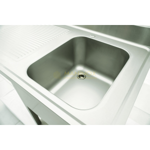 MAN04785 Lavello 1 vasca in acciaio inox con gocciolatoio a sinistra e vano lavastoviglie 120x70x85h