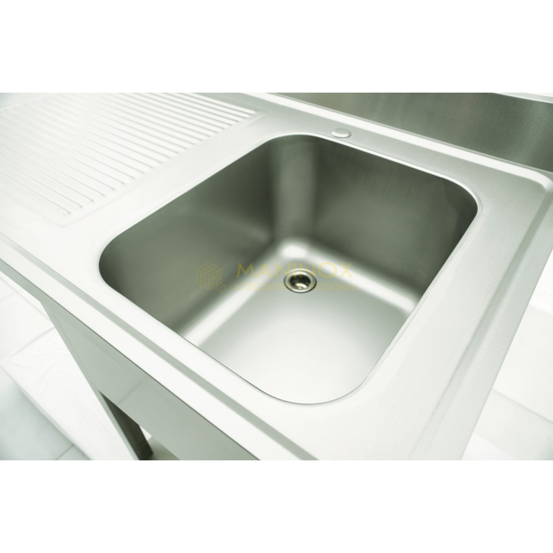MAN04785 Lavello 1 vasca in acciaio inox con gocciolatoio a sinistra e vano lavastoviglie 120x70x85h