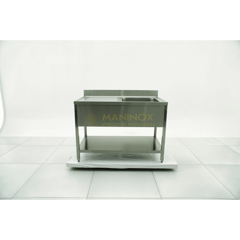 MAN04826 Lavello 1 vasca in acciaio inox con gocciolatoio a sinistra 120x70x85h