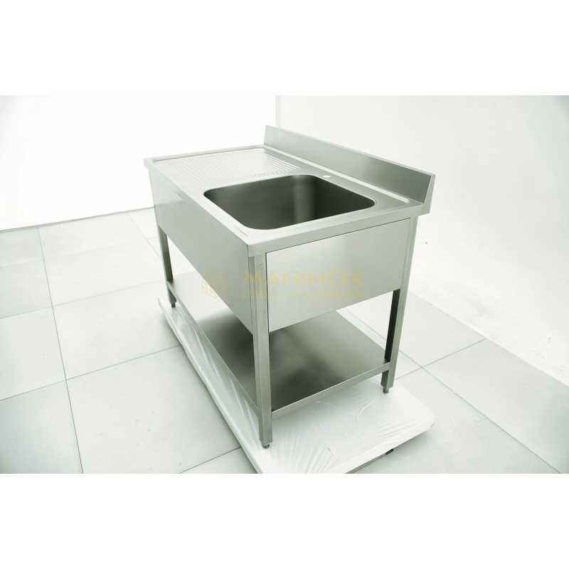 MAN04830 Lavello 1 vasca in acciaio inox con gocciolatoio a sinistra 120x70x85h