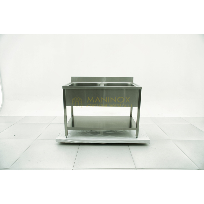 MAN04878 Lavello doppia vasca in acciaio inox 120x70x85h
