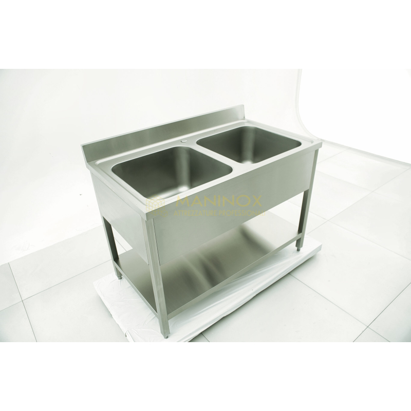 Lavabo doppia vasca Lavello doppia vasca in acciaio inox 120x70x85h