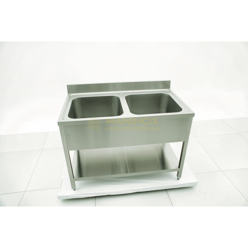 MAN04880 Lavello doppia vasca in acciaio inox 120x70x85h