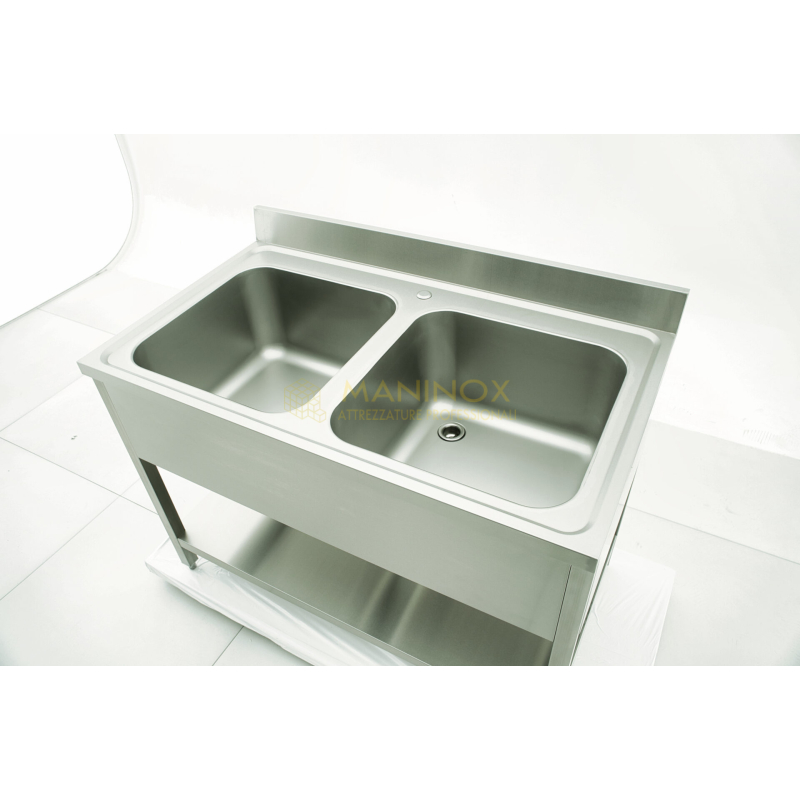 MAN04881 Lavello doppia vasca in acciaio inox 120x70x85h