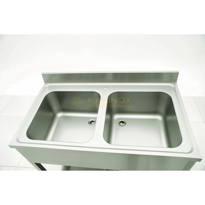 MAN04882 Lavello doppia vasca in acciaio inox 120x70x85h