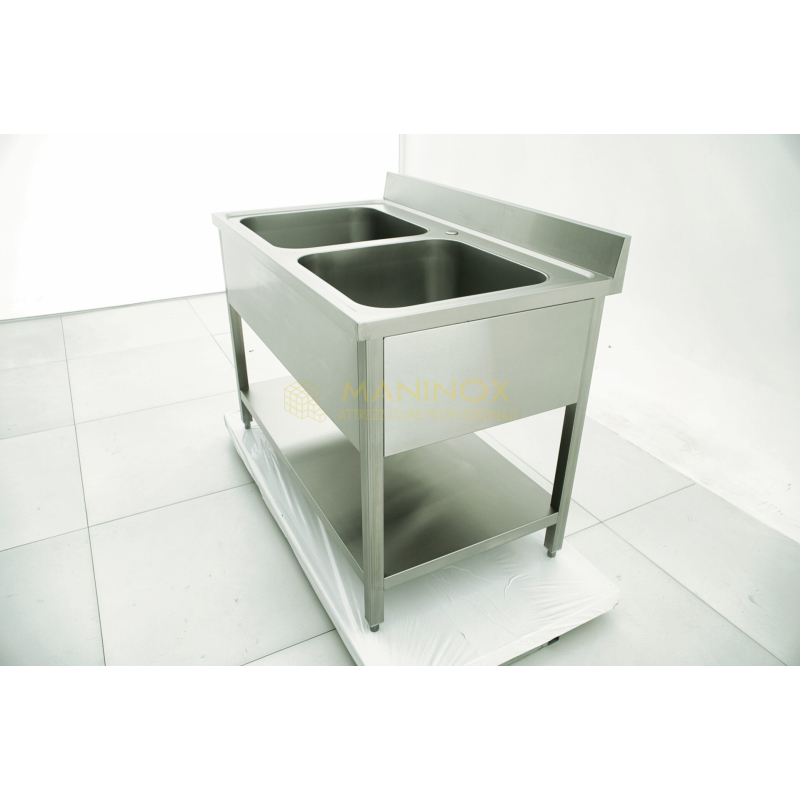 MAN04884 Lavello doppia vasca in acciaio inox 120x70x85h