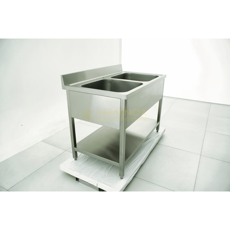 MAN04890 Lavello doppia vasca in acciaio inox 120x70x85h