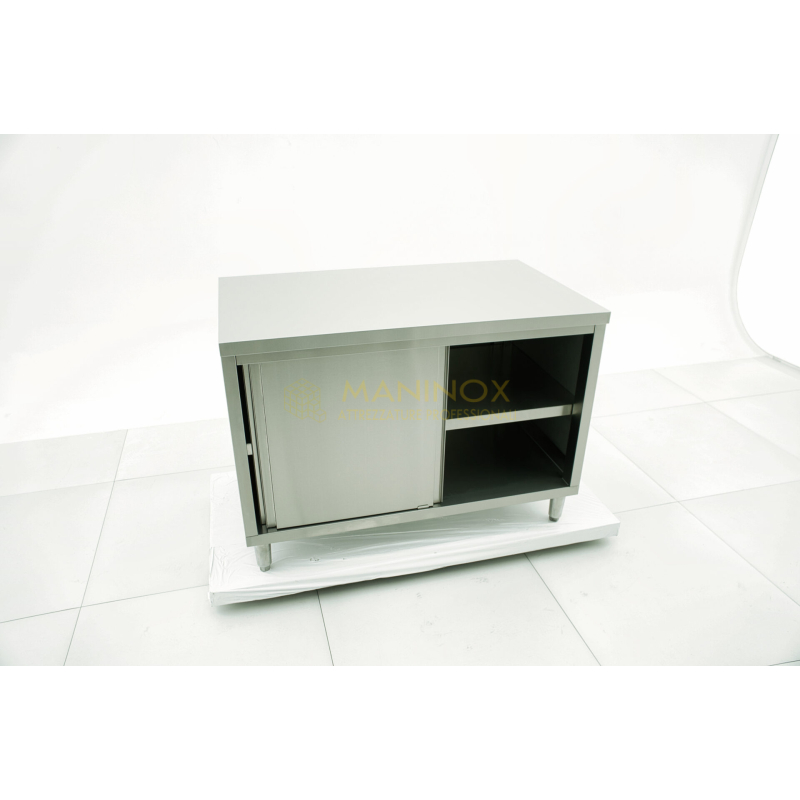 MAN05013 Tavolo armadiato in acciaio inox con ante scorrevoli