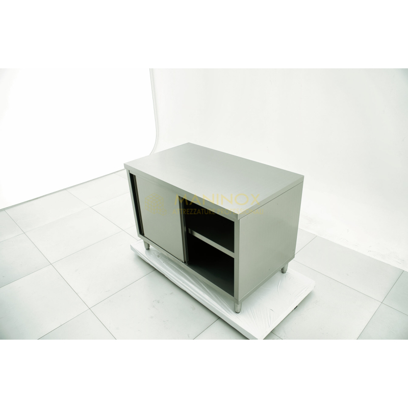 MAN05017 Tavolo armadiato in acciaio inox con ante scorrevoli