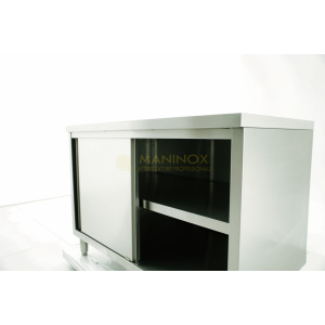 MAN05019 Tavolo armadiato in acciaio inox con ante scorrevoli