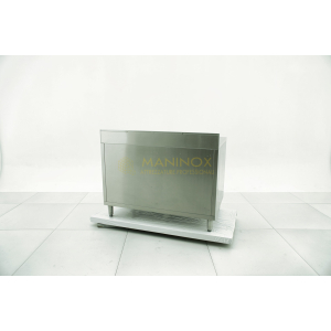 MAN05027 Tavolo armadiato in acciaio inox con ante scorrevoli e alzatina