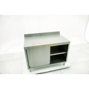 MAN05037 Tavolo armadiato in acciaio inox con ante scorrevoli e alzatina