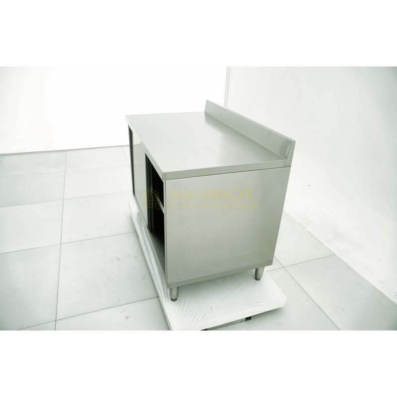 MAN05041 Tavolo armadiato in acciaio inox con ante scorrevoli e alzatina