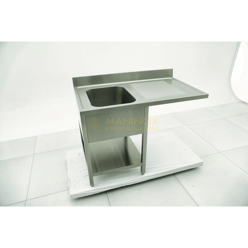 MAN05143 Lavello 1 vasca in acciaio inox con gocciolatoio a destra predisposizione lavastoviglie 120x70x85h
