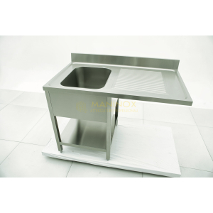 MAN05144 Lavello 1 vasca in acciaio inox con gocciolatoio a destra predisposizione lavastoviglie 120x70x85h