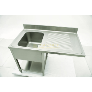 MAN05146 Lavello 1 vasca in acciaio inox con gocciolatoio a destra predisposizione lavastoviglie 120x70x85h