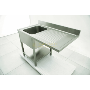 MAN05147 Lavello 1 vasca in acciaio inox con gocciolatoio a destra predisposizione lavastoviglie 120x70x85h
