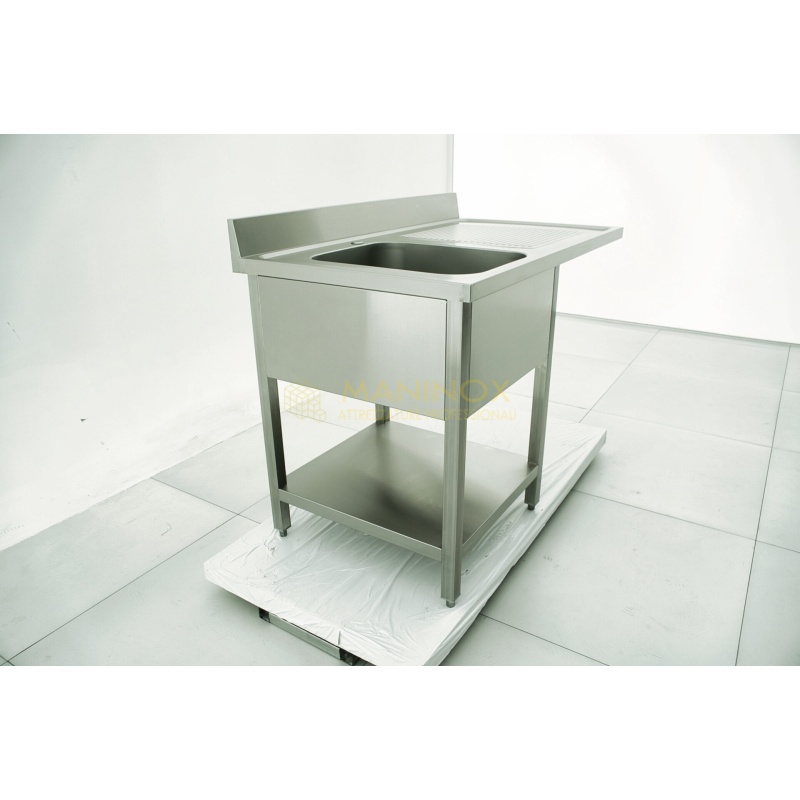 MAN05148 Lavello 1 vasca in acciaio inox con gocciolatoio a destra predisposizione lavastoviglie 120x70x85h