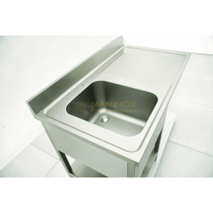 MAN05149 Lavello 1 vasca in acciaio inox con gocciolatoio a destra predisposizione lavastoviglie 120x70x85h