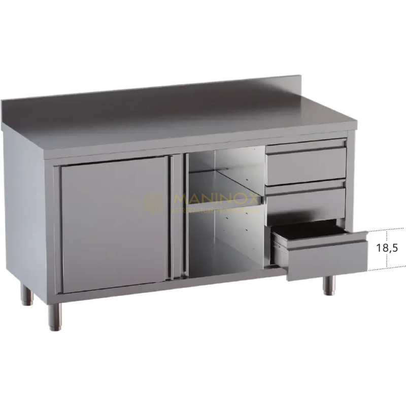 tavolo armadiato con cassetti e alzatina Tavolo armadiato con porte scorrevoli 3 cassetti a dx e alzatina