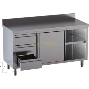 tavolo armadiato con cassetti sx con alzatina Tavolo armadiato con porte scorrevoli, 3 cassetti SX e alzatina