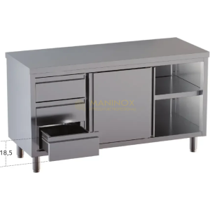 Tavolo armadiato con porte scorrevoli e 3 cassetti sx