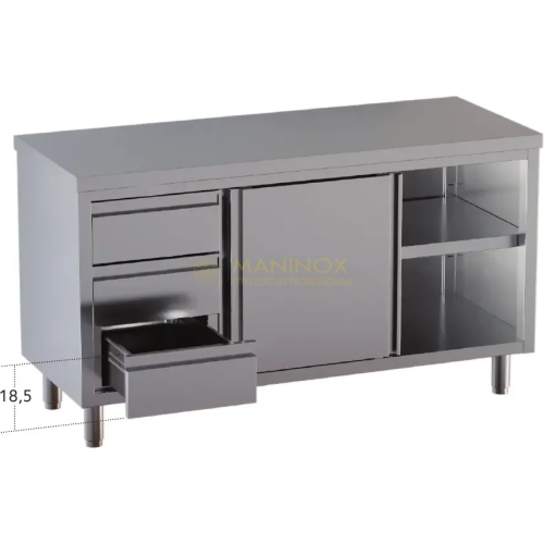 Tavolo armadiato con porte scorrevoli e 3 cassetti sx