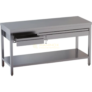 Tavolo su gambe con piano di fondo e cassetti