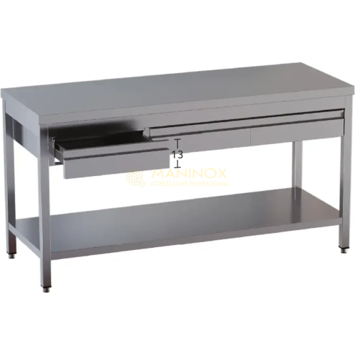 Tavolo su gambe con piano di fondo e cassetti