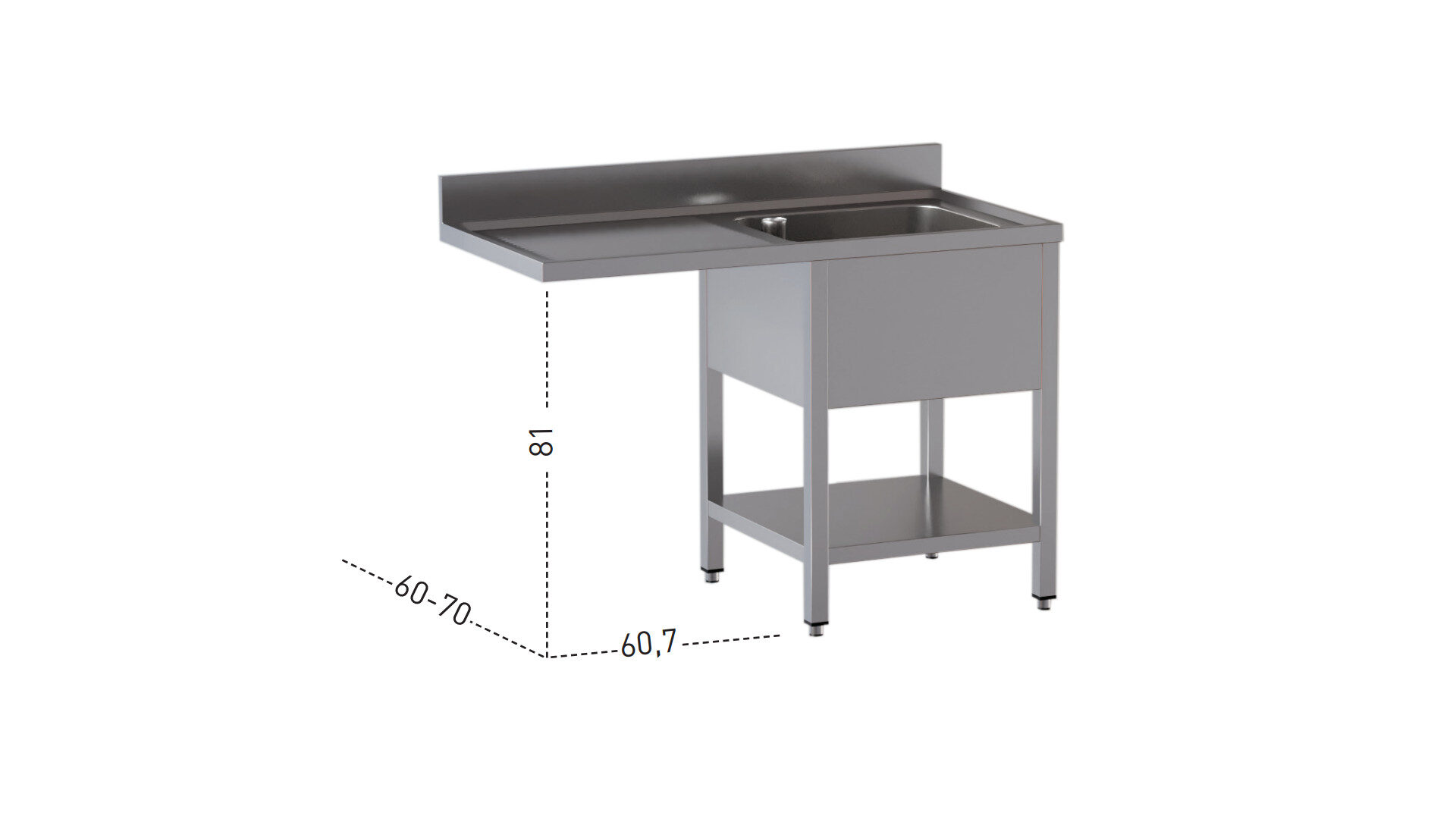 lavello 1 vasca goc sx vano lavastoviglie Lavello 1 vasca con ripiano e gocciolatoio vano lavastoviglie a sx, alzatina di 10 cm