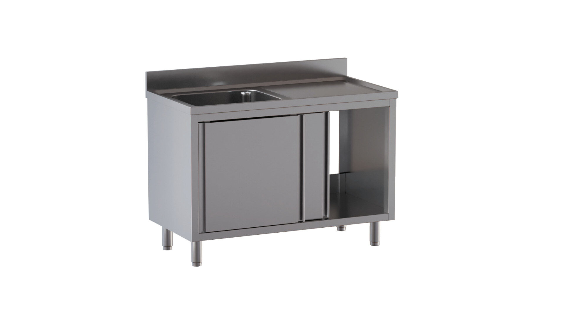 Lavello 1 vasca armadiato ante scorrevoli con gocciolatoio a dx e alzatina di 10 cm 