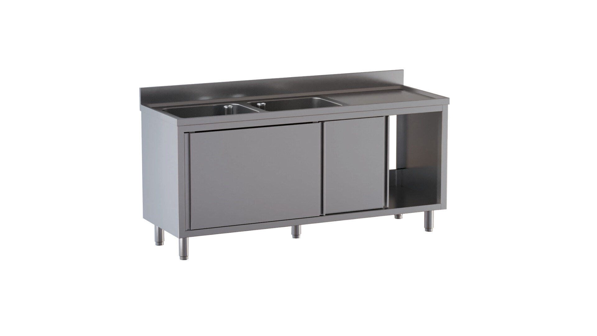 Lavello 2 vasche armadiato ante scorrevoli con gocciolatoio a dx e alzatina di 10 cm 