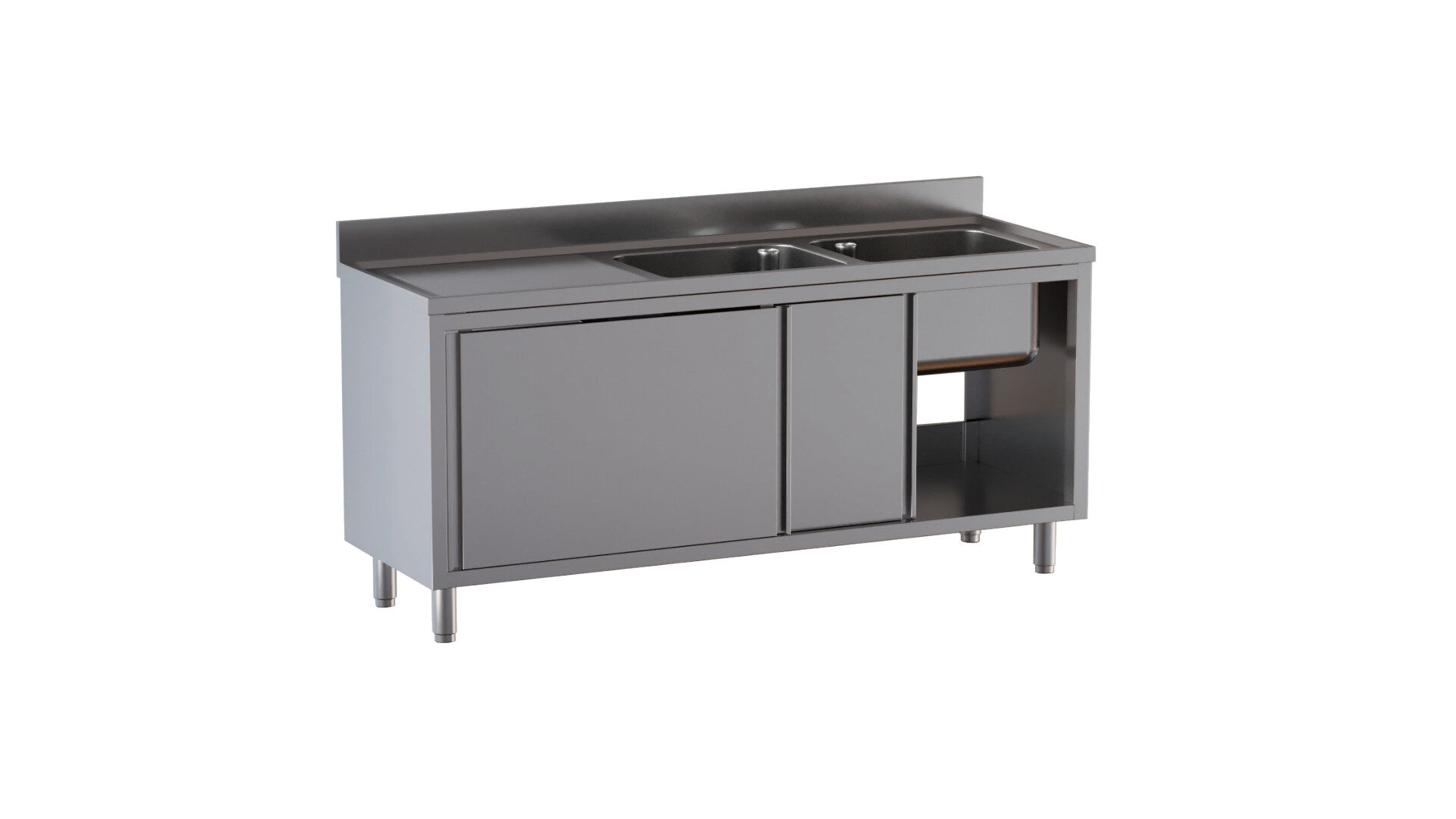 Lavello 2 vasche armadiato ante scorrevoli con gocciolatoio a sx e alzatina di 10 cm