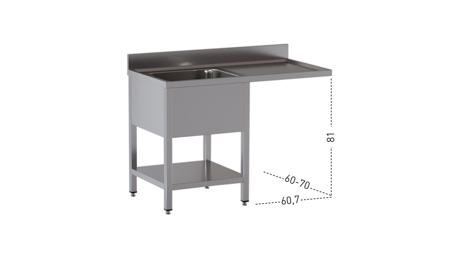 lavello una vasca goc dx vano lavastoviglie Lavello 1 vasca e ripiano con gocciolatoio vano lavastoviglie a dx, alzatina di 10 cm