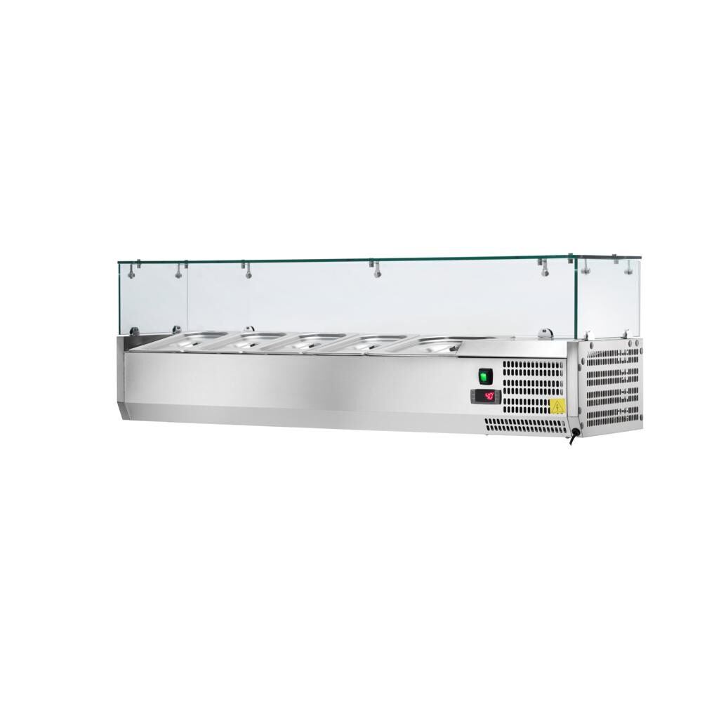 Vetrinetta refrigerata statica per pizzeria, 120x33.5 cm, +2 +8°C, acciaio inox.