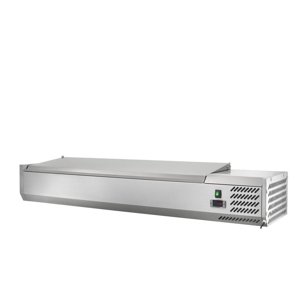 Vetrinetta refrigerata per pizzeria con coperchio, 120 x 33.5 cm, -2 +8°C, acciaio inox.