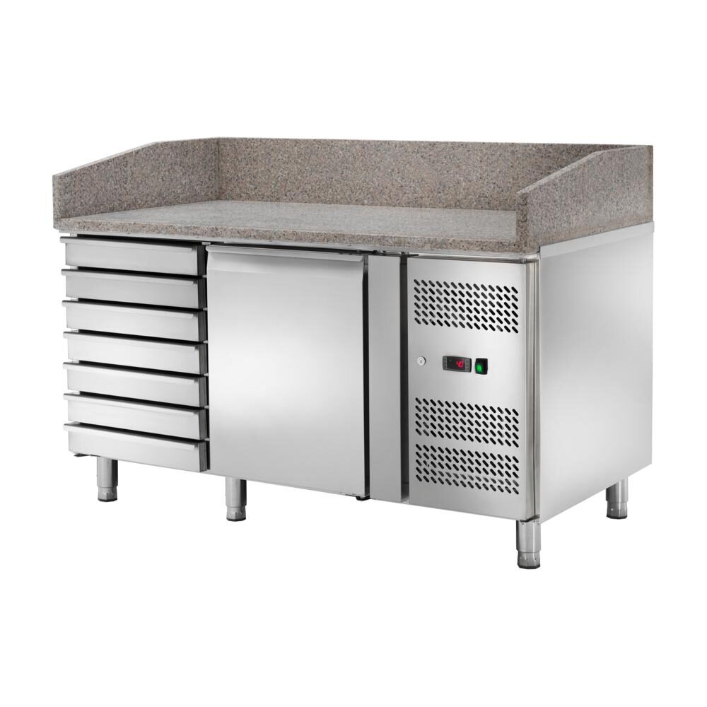 Banco pizza refrigerato ventilato,1 porta con cassetti,profondità 80 cm, -2 +8°C, acciaio inox.