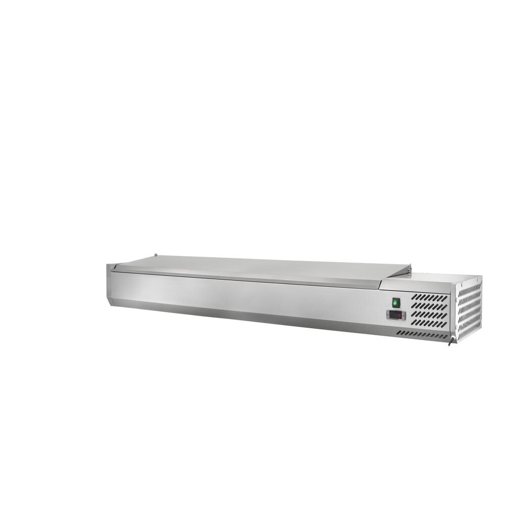 Vetrinetta refrigerata per pizzeria con coperchio, 180 x 39.5 x 28 (61) cm, -2 +8°C, acciaio inox.