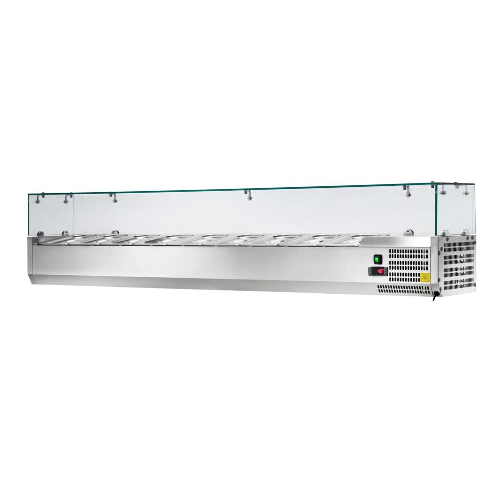Vetrinetta refrigerata per pizzeria, 180 x 39.5 x 43.5 cm, -2 +8°C, acciaio inox.