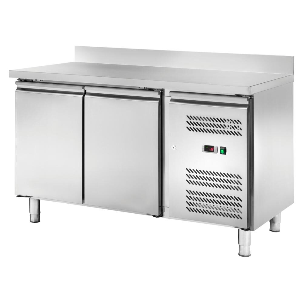 Banco refrigerato ventilato GN1/1 2 porte, con alzatina, profondità 70 cm, -2 +8 °C, acciaio AISI 304