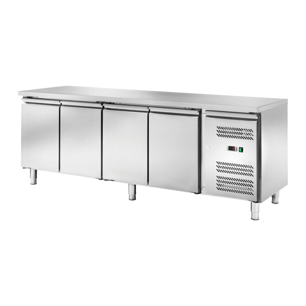 Banco refrigerato ventilato snack, 4 porte, profondità 60 cm, -2 +8 °C in acciaio inox.