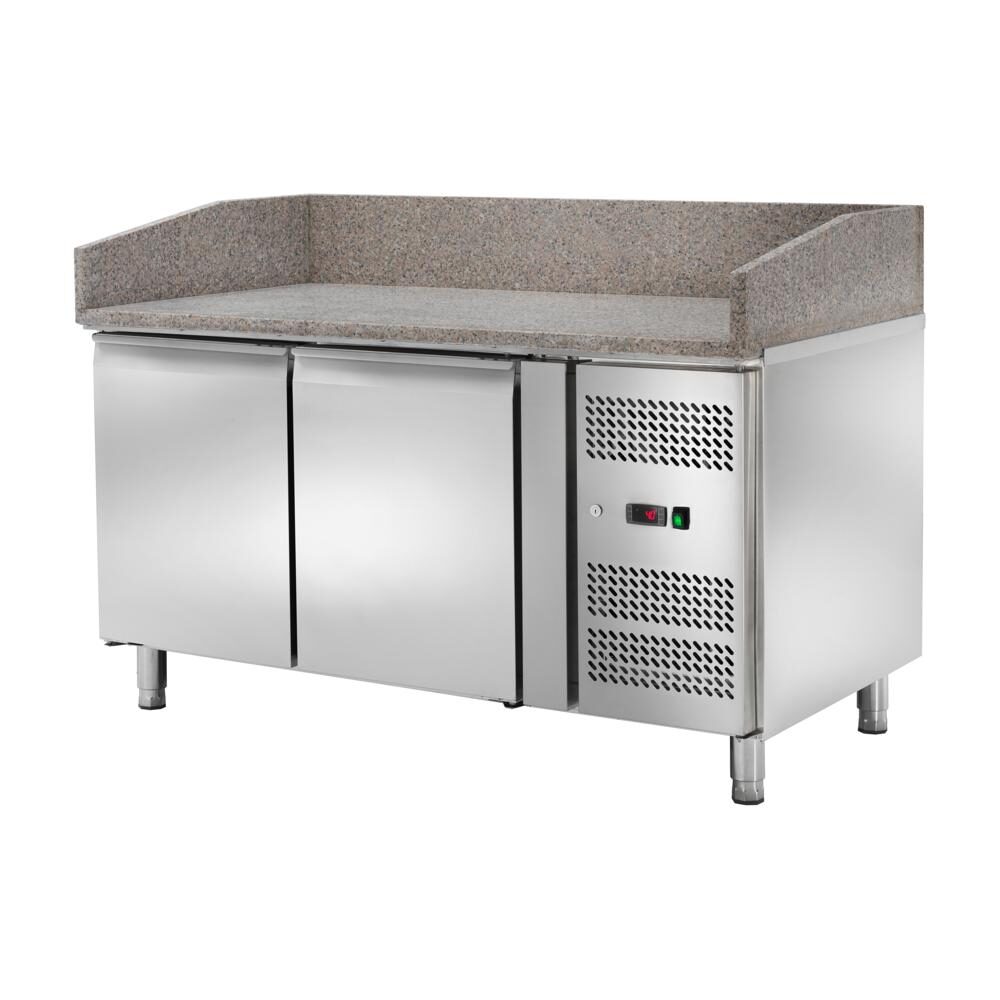 Banco pizza refrigerato ventilato,2 porte,profondità 80 cm, -2 +8°C, acciaio inox.