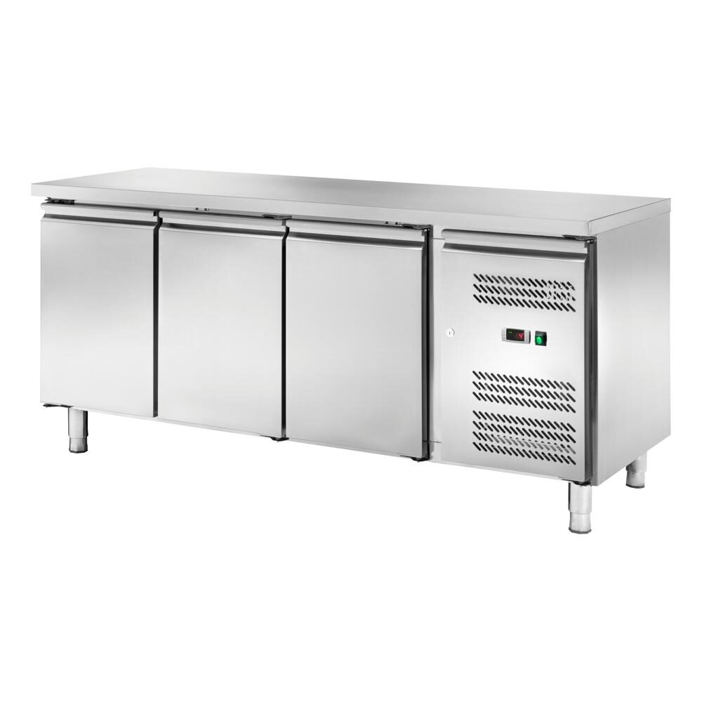 Banco refrigerato ventilato snack, 3 porte, profondità 60 cm, -2 +8 °C in acciaio inox.