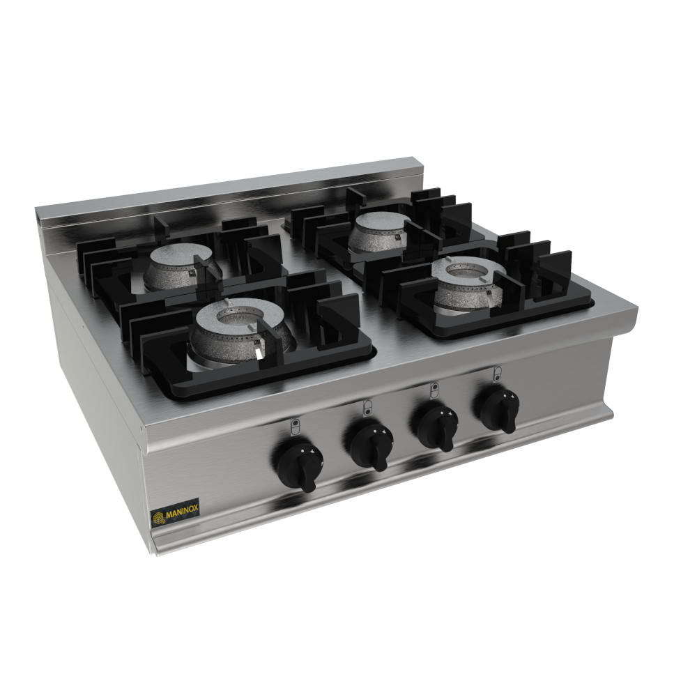 Cucina a gas 4 fuochi da banco, 70x70x35h, 24 kW