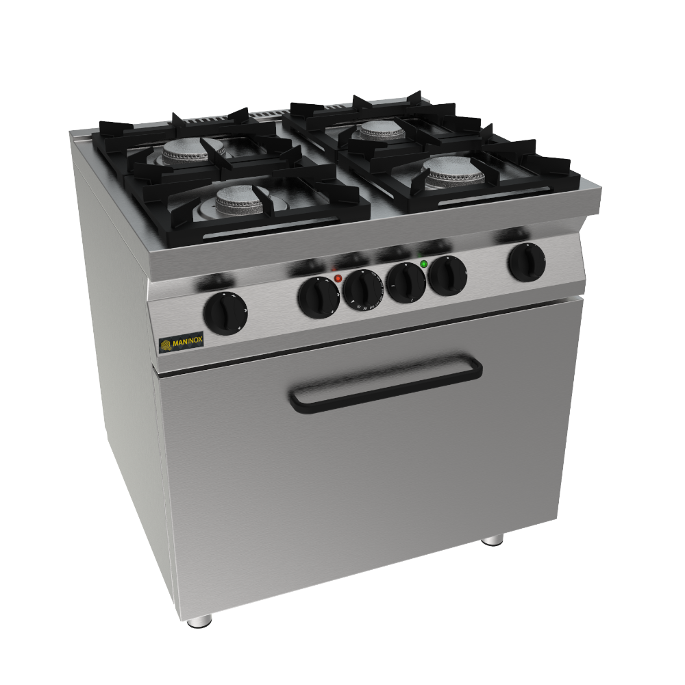 Cucina gas 4 fuochi con forno elettrico, 80x70x850h, 24.48 kW